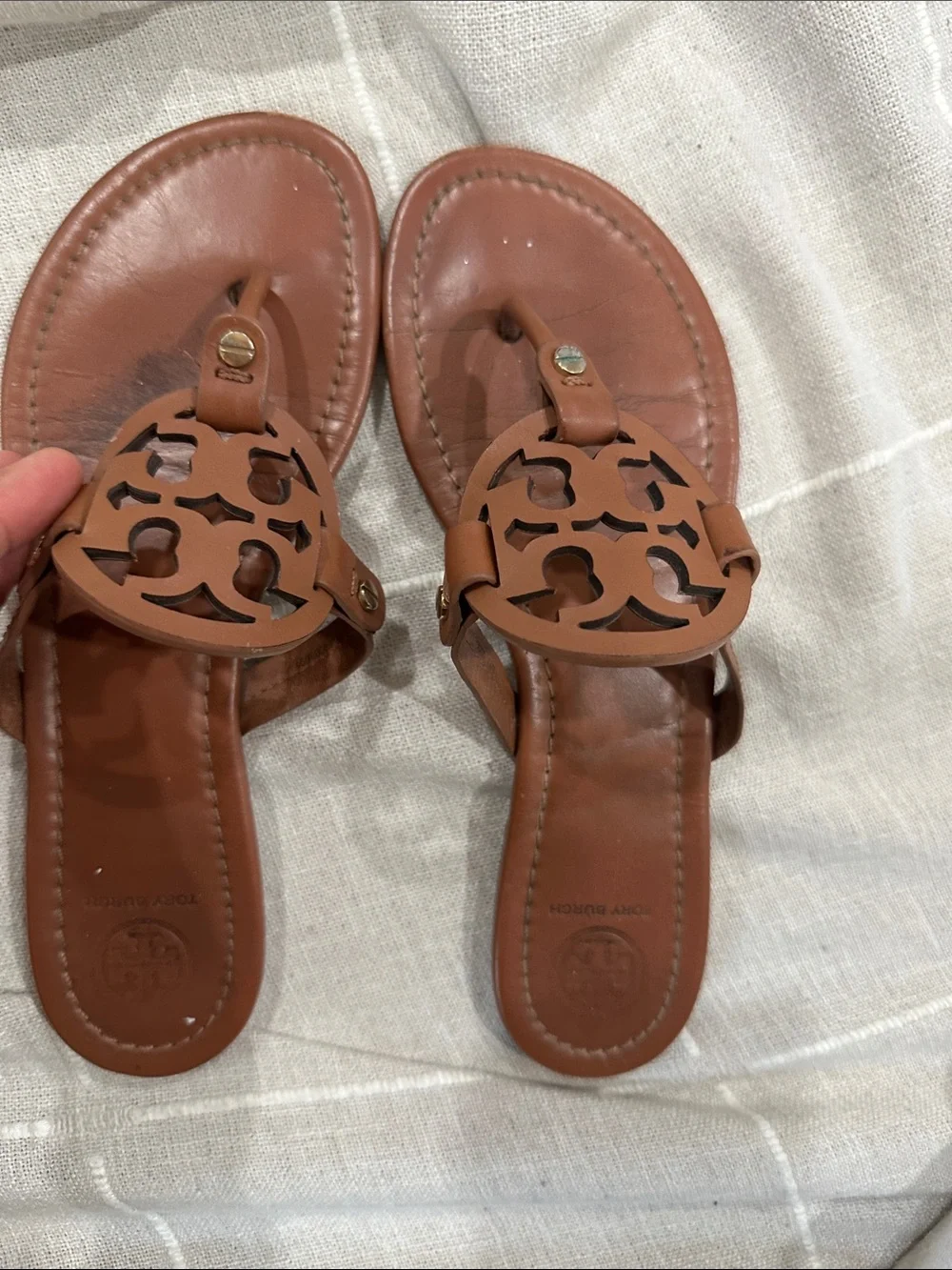Tory Burch Tan Miller Logo Thong Sandals